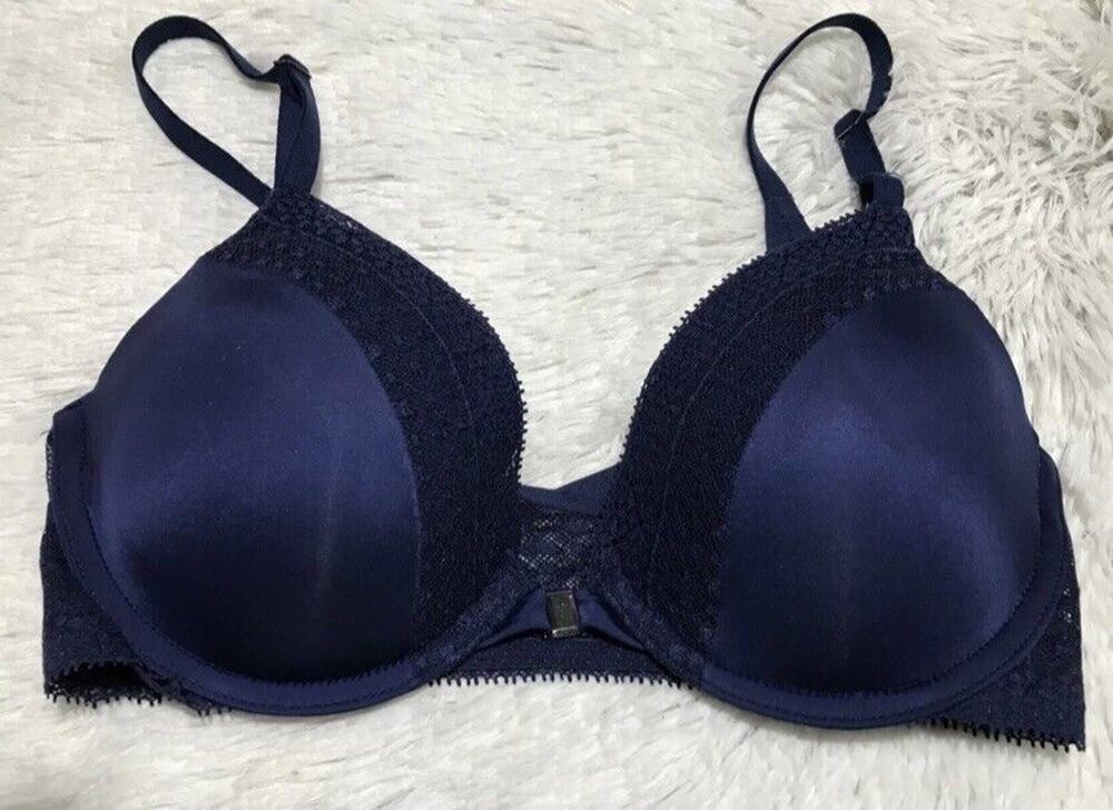 Victoria Secret 32D bra SEXY UNDERWIRED Lace Lined PLUNGE BLUE NWOT